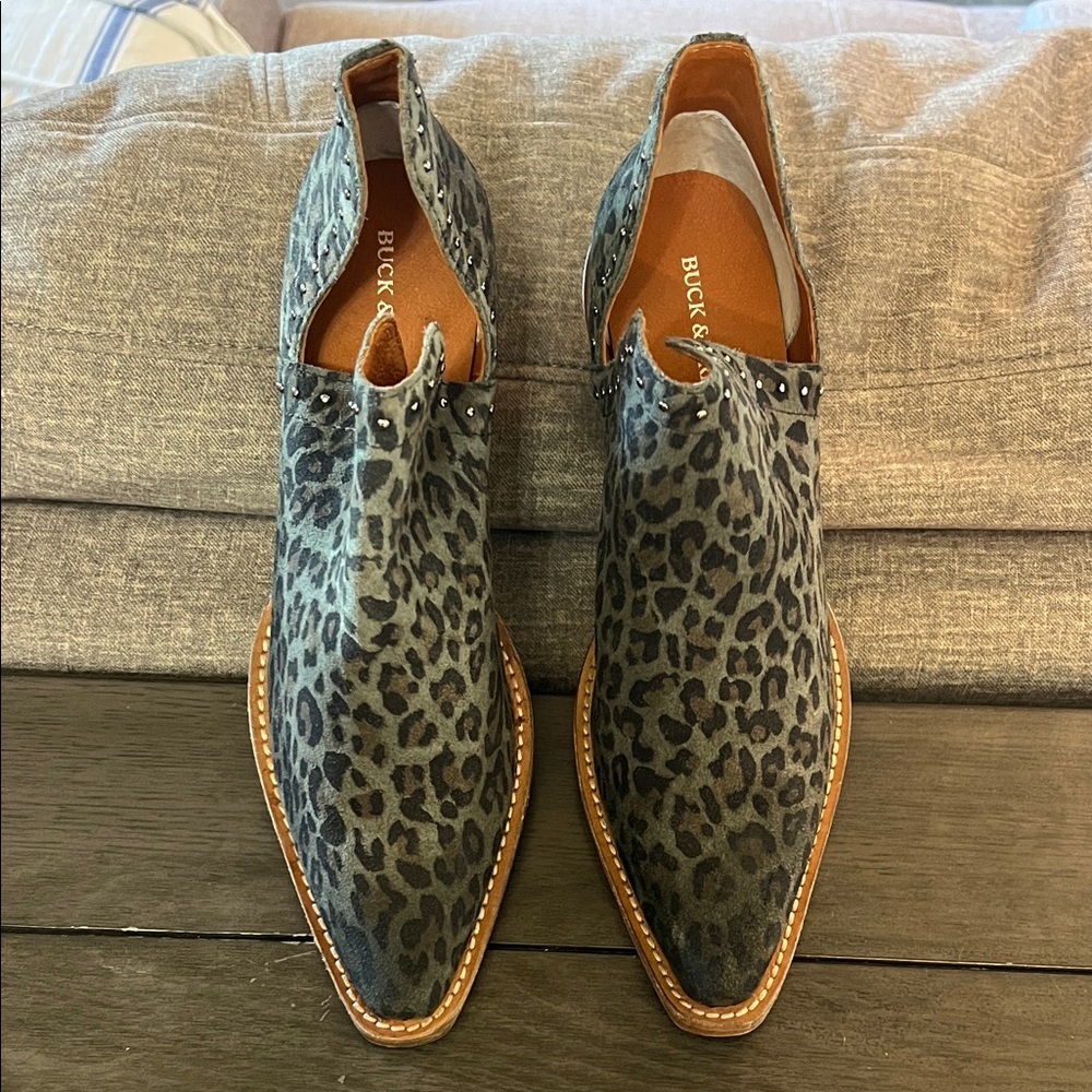 Buck & Brana Leopard Suede Booties Size 7 NEW